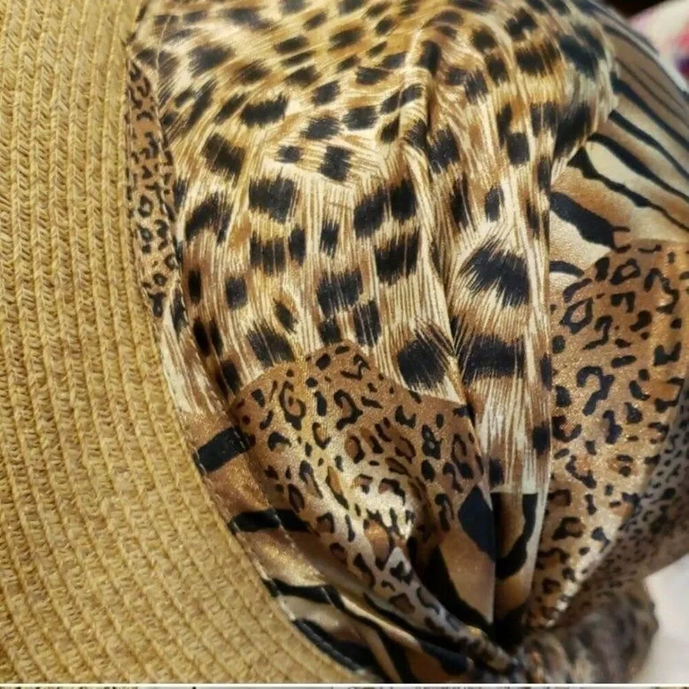 Cappelli Leopard Trim Straw Vacay‎ Beach Hat